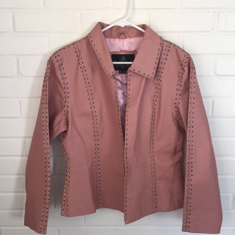 Vintage Oscar Piel Pink leather jacket XL lace up grommets
